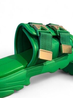 Bottega Veneta Green Chunky Sandal with Gold Buckles size 9